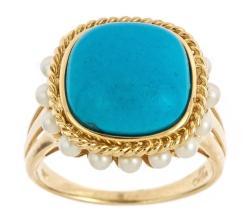 Dyach 14k Yellow Gold Turquoise and Pearl Ring (2 mm)