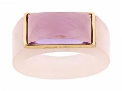 14k Yellow Gold Bezel-set Amethyst and Rose Quartz Ring