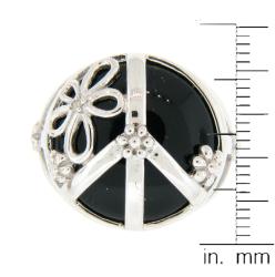 Meredith Leigh Sterling Silver Onyx and Diamond Peace Sign Ring
