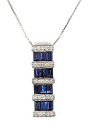 14k Gold Blue Sapphire and 1/5ct TDW Diamond Slider Necklace