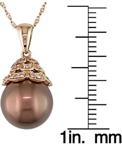 14k Pink Gold Brown Tahitian Pearl Diamond Necklace