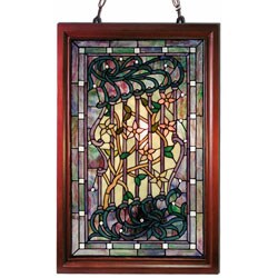 Tiffany-style Floral Wooden Frame Window Panel