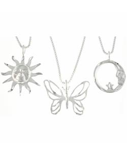 Sterling Silver Sun Moon Butterfly Necklaces  (Set of 3)