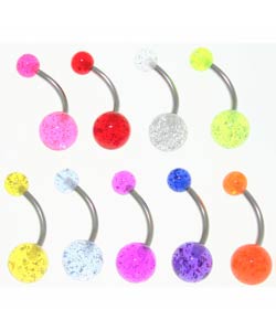 Colorful Glitter Ball Curved Belly Barbells (Case of 9)