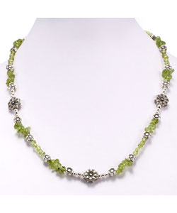 Silver Floral Bead Peridot Necklace