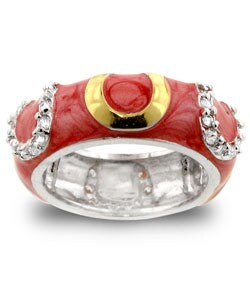 Silvertone Enamel CZ Horseshoe Eternity Band
