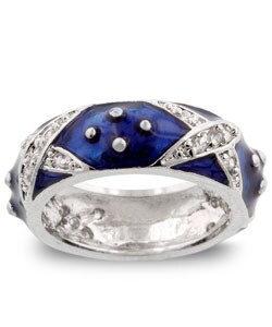 Silvertone Dark Blue Enamel CZ Eternity Band