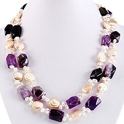 Handmade Pearl, Amethyst and Seashell Necklace