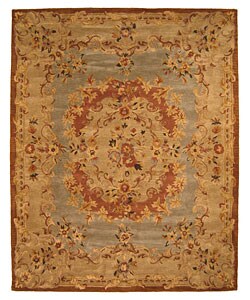 Hand-tufted Blue Aubusson Wool Rug (5' x 8')