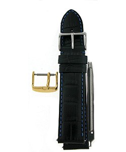 Black Calfskin Leather Blue Stitching Watch Strap