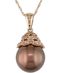 14k Pink Gold Brown Tahitian Pearl Diamond Necklace