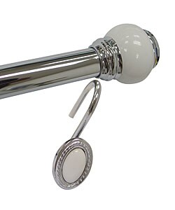 Finial Chrome and White Shower Rod and Hook Set