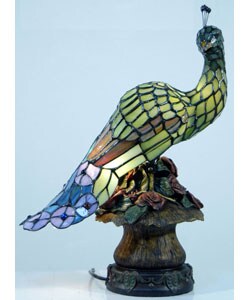 Tiffany-style Delta Peacock Accent Lamp