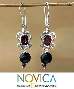 Garnet and Onyx 'For You' Earrings (Indonesia)