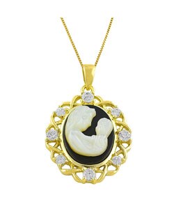 14k Gold Over Silver Mom and Baby Cameo Necklace