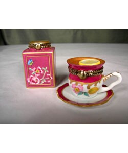 Limoges Hand-painted 'Tea Time' Keepsake Box Set
