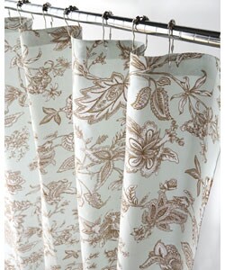 Blue and Tan Jacobean Canvas Shower Curtain