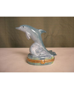 Limoges Hand-painted Dolphin in Waves Keepsake Box