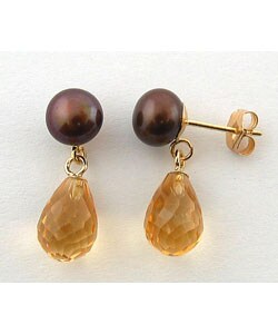 DaVonna Citrine and Brown FW Pearl Drop Earrings