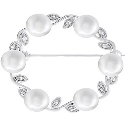 Silvertone Faux Pearl and CZ Petal Fashion Pin