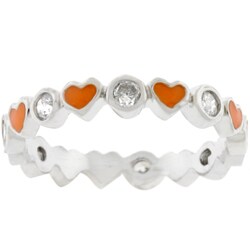 Silvertone Eternity Orange Enamel Stackable CZ Ring