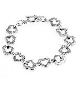 Silvertone Heart Pattern Cubic Zirconia Bracelet