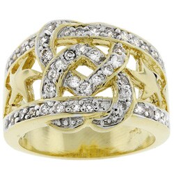 Two-tone Stars and Intertwined Hearts CZ Ring