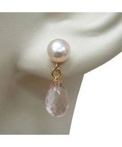 Pearl with Rose Quartz Drop Earrings
