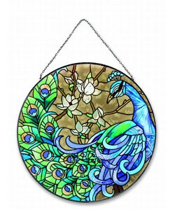 Peacock Art Glass Suncatcher Window Panel