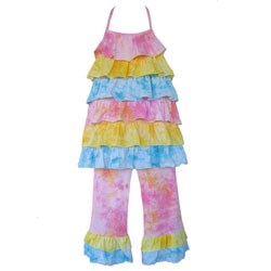 AnnLoren Girls Tie Dye Rumba Capri Halter Outfit