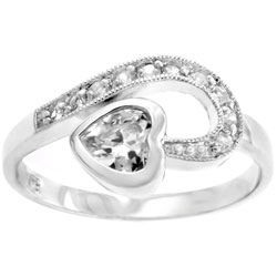 Silvertone Cubic Zirconia Heart Fashion Ring