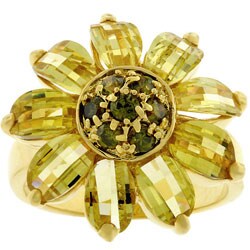 Goldtone Flower Cocktail Yellow CZ Ring