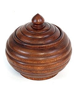 Acacia Wood Ribbed Design Carved Jar/ Bowl