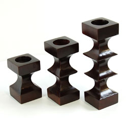 Asian Wave Dark Wood Candleholders (Set of 3)