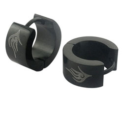 Stainless Steel Hoop Earrings with Tribal Design