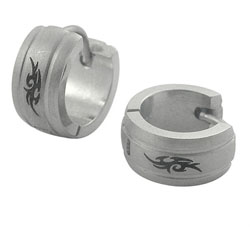 Stainless Steel Tribal Design Hoop Earrings