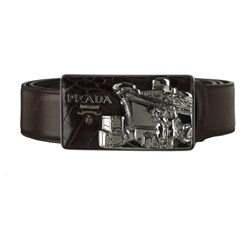 Prada Men's Brown Leather Ship Buckle Belt
