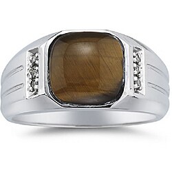 10k White Gold Diamond and Cat's Eye Men's Ring