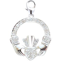 14k Gold 1/10ct TDW Diamond Irish Claddagh Charm