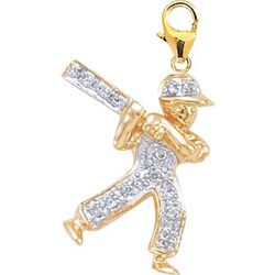 14k Gold 1/10ct TDW Diamond Baseball Player Charm