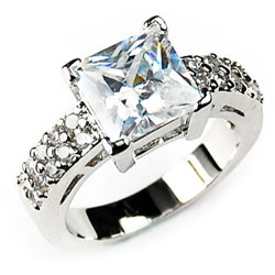 14k White Gold Overlay Clear Solitaire Ring