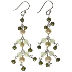 Sterling Silver Green Jade and FW Pearl Earrings (4.5 mm)