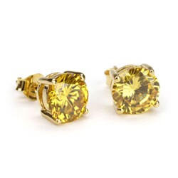14k Gold Overlay Canary Diamoness Stud Earrings
