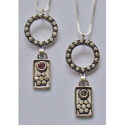 Sterling Silver Circle with Flower Drop Necklace (Israel)