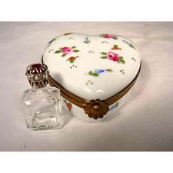 Limoges Floral Heart Box with Perfume Bottle