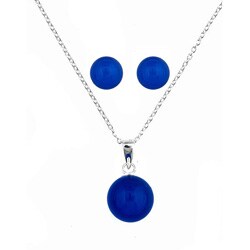 Sterling Silver Blue Agate Necklace and Earrings Set