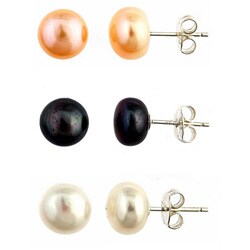 Silver Colored Pearl Stud Earrings (Set of 3 Pair)