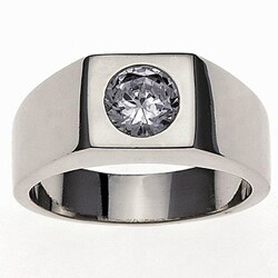 14k White Gold Overlay Men's Super Solitaire Ring
