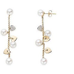 14k Gold 1/10ct TDW Diamond FW Pearl Earrings (6-6.5 mm)