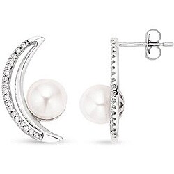 14k Gold FW Pearl and 1/5ct TDW Diamond Earrings (8-9 mm)
